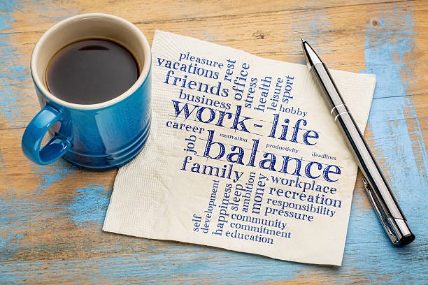 work life balance napkin and coffee mug